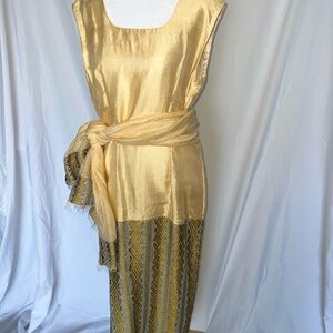 Elegant Gold and Patterned Ethiopian Eritrean Dress